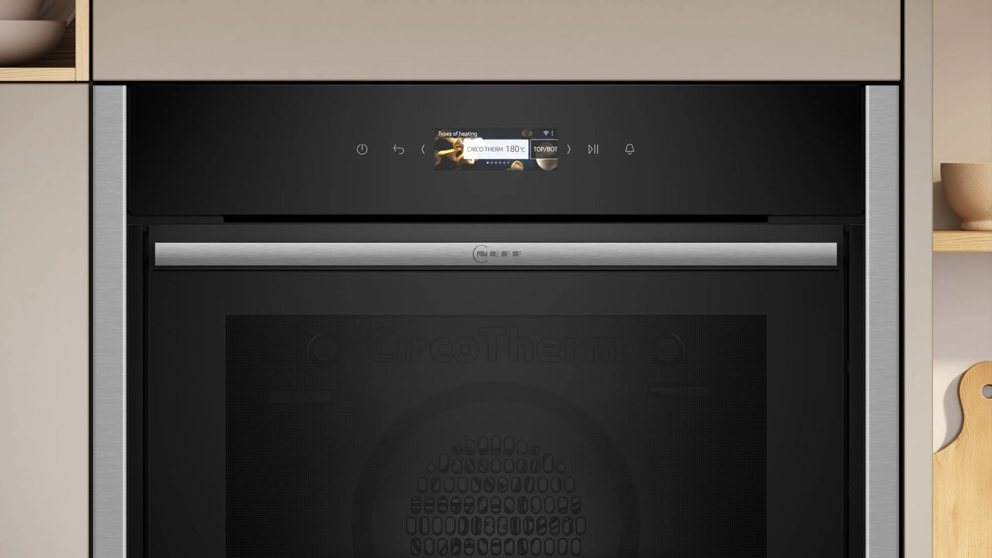 Neff B54CR31N0B Built-In Slide and Hide Single Oven - Black with Steel Trim