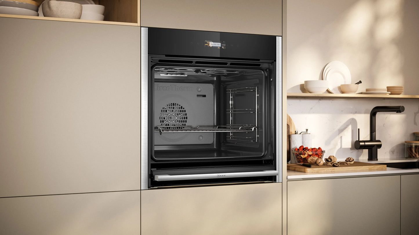 Neff B54CR31N0B Built-In Slide and Hide Single Oven - Black with Steel Trim