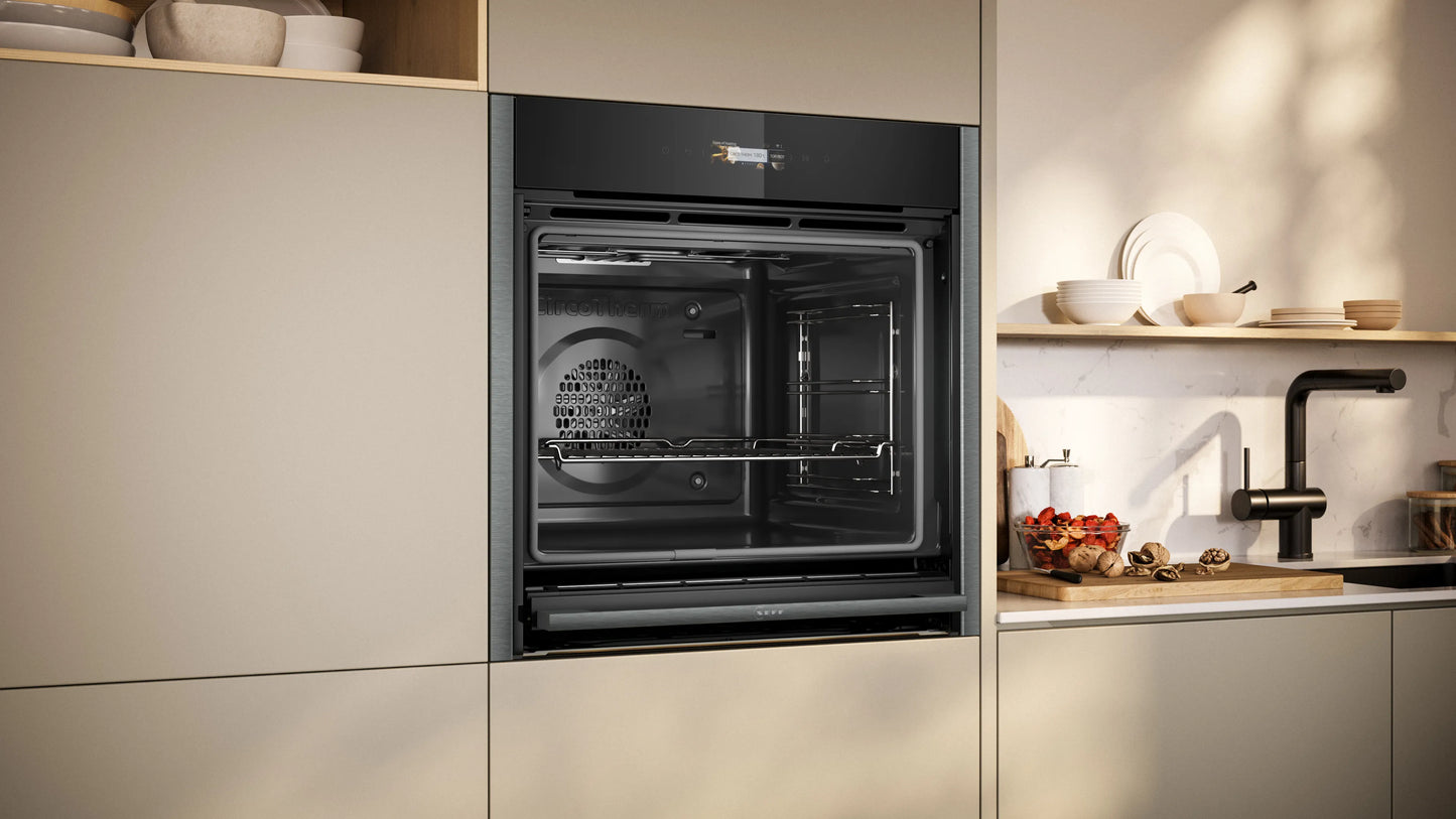 Neff B54CR71G0B Built-In Slide and Hide Single Pyrolytic Oven - Black with Graphite-Grey Trim